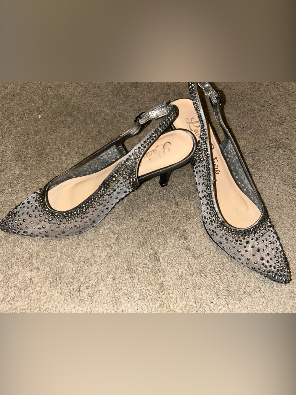 Lady Couture Embellished Silver Pointed-Toe Slingback heels